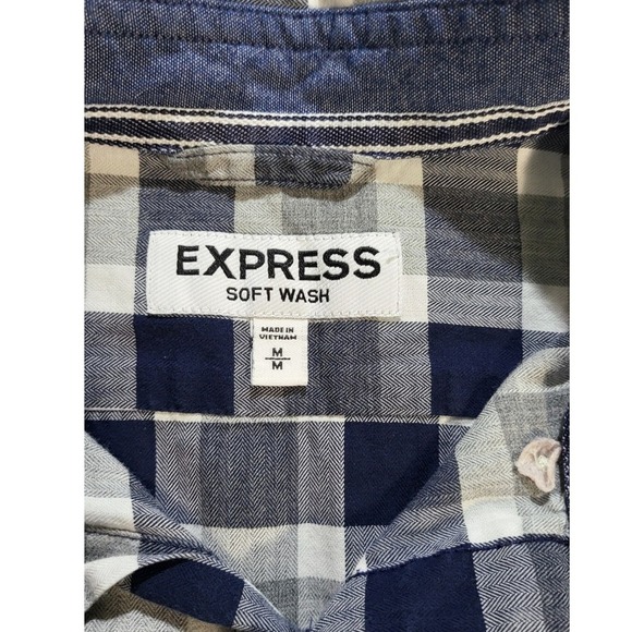 Express Plaid Shirt Long Sleeve Button Down Checkered Mens Size M - Picture 4 of 8